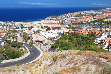 picturesque outstanding landscape of beautiful resort playa de las americas on tenerife, canary islands, spainの写真素材