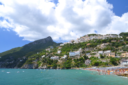 scenic view of village raito on amalfi coast in italyの写真素材