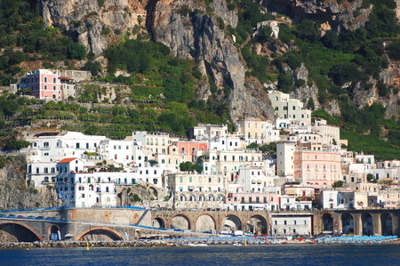 scenic view of village atrani on amalfi coast in italyの写真素材