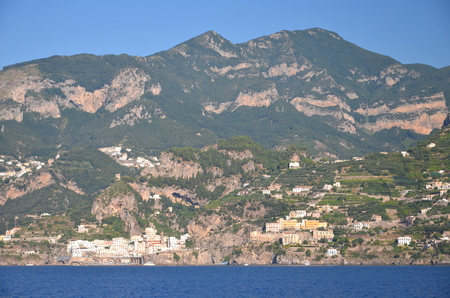 scenic view of village atrani on amalfi coast in italyの写真素材