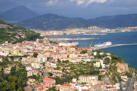 picturesque landscape of vietri sul mare on amalfi coast in Italyの写真素材