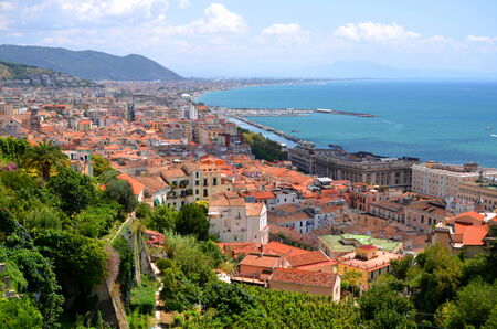 Picturesque summer panorama of Salerno in Campania, Italyの写真素材