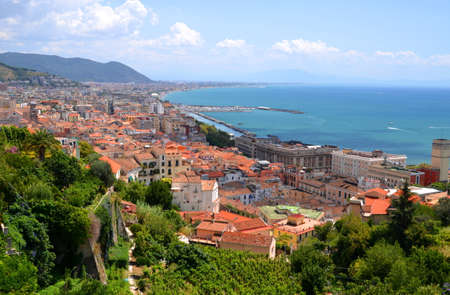 Picturesque summer panorama of Salerno in Campania, Italyの写真素材