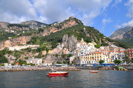 Picturesque summer landscape of town Amalfi, Italyの写真素材