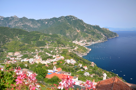 impressive scenic view of town maiori on amalfi coast, italyの写真素材