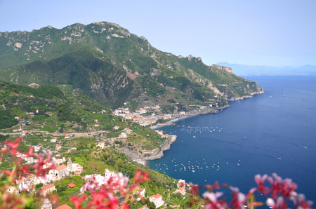 impressive scenic view of town maiori on amalfi coast, italyの写真素材