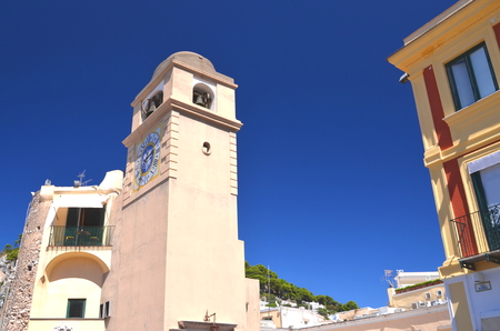 Beautiful historical tower clock on Capri island, Italyの写真素材