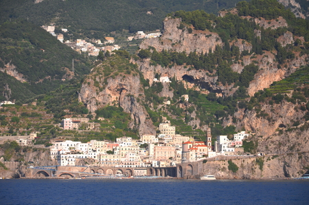 picturesque view of village atrani on amalfi coast in italyの写真素材