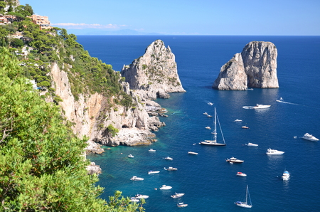 Gorgeous landscape of famous faraglioni rocks on Capri island, Italyの写真素材