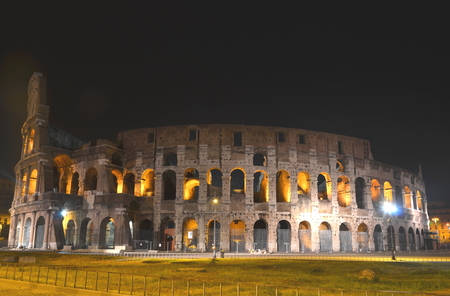 Majestic ancient Colosseum by night in Rome, Italyのeditorial素材