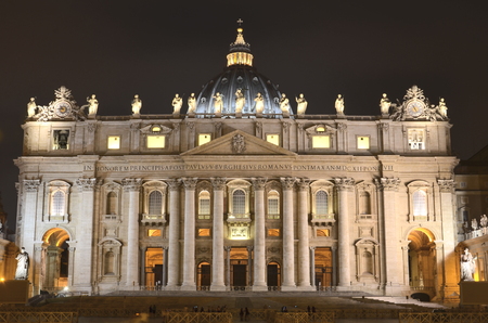 Monumental St. Peter\'s Basilica by night in Rome, Vatican, Italyのeditorial素材