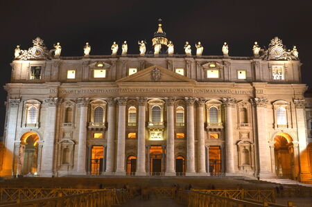 Monumental St. Peter\'s Basilica by night in Rome, Vatican, Italyのeditorial素材
