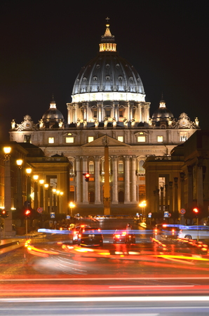 Monumental St. Peter\'s Basilica by night in Rome, Vatican, Italyのeditorial素材