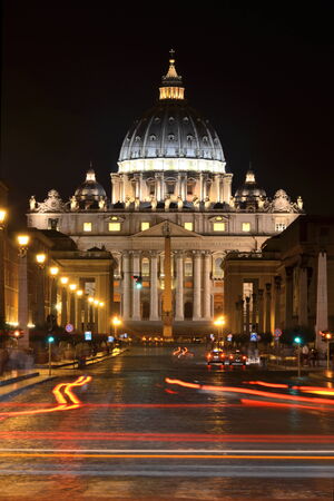 Monumental St. Peters Basilica at night in Vatican Cityのeditorial素材