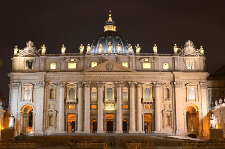 Monumental St. Peters Basilica at night in Vatican Cityのeditorial素材