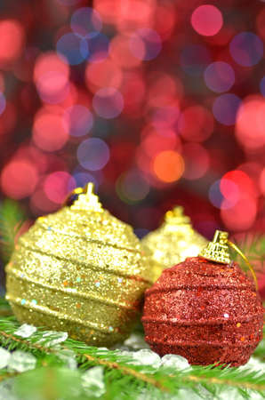 christmas decoration, Christmas balls against bokeh backgroundの写真素材