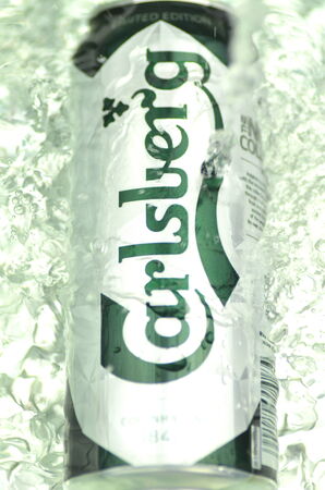 Carlsberg beer in splashed waterのeditorial素材
