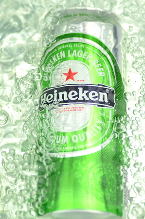 Heineken lager beer in splashed water.のeditorial素材