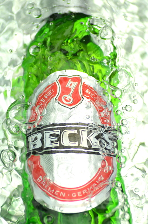 Becks beer in splashed water.のeditorial素材