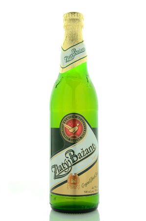 Zlaty Bazant beer isolated on white backgroundのeditorial素材