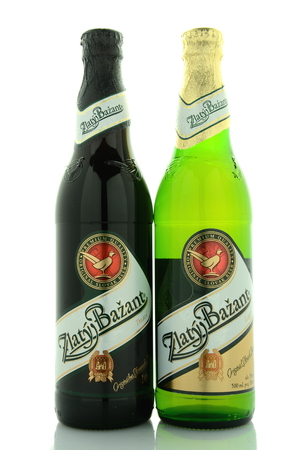 Zlaty Bazant beer isolated on white backgroundのeditorial素材