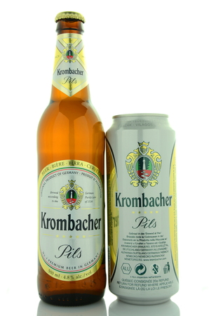 Krombacher pils beer isolated on white backgroundのeditorial素材