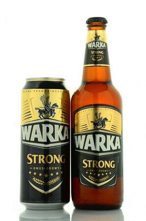 Warka strong beer isolated on white backgroundのeditorial素材