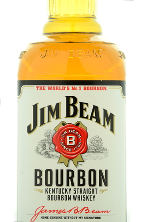 Jim Beam bourbon whiskey isolated on white backgroundのeditorial素材