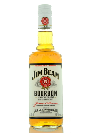 Jim Beam bourbon whiskey isolated on white backgroundのeditorial素材