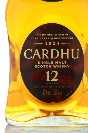 Cardhu  single malt scotch whisky isolated on white backgroundのeditorial素材
