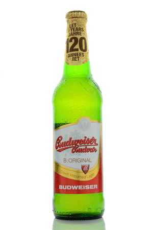 Budweiser lager beer isolated on white backgroundのeditorial素材