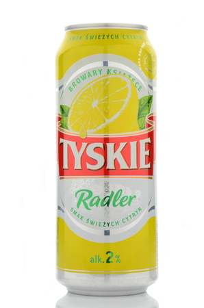 Radler Tyskie beer isolated on white backgroundのeditorial素材