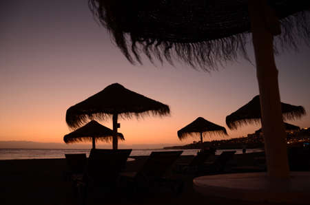 Picturesque and moody twilight over southern Tenerife, Canary Islands, Spainの写真素材