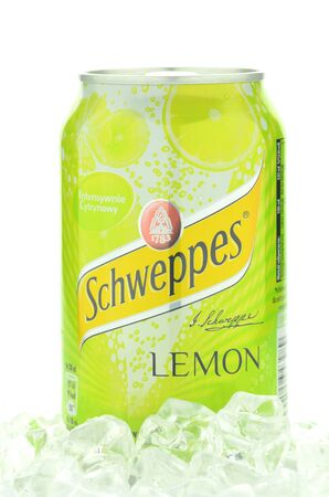 Can of Schweppes drink on ice cubesのeditorial素材