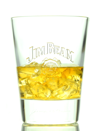 Jim Beam bourbon whiskey isolated on white backgroundのeditorial素材
