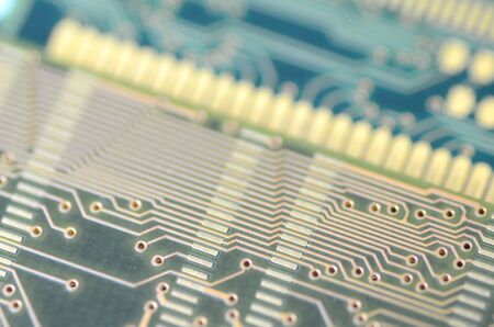 Closeup of electronic circuit board, inside of computer