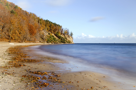 picturesque landscape of cliff in gdynia Orlowo on baltic sea in Poland in the autumnの写真素材