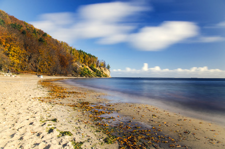 picturesque landscape of cliff in gdynia Orlowo on baltic sea in Poland in the autumnの写真素材