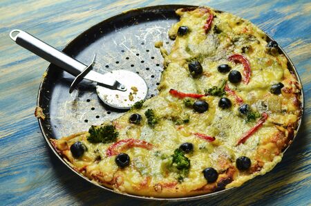 delicious and freshly baked vegetable pizzaの写真素材