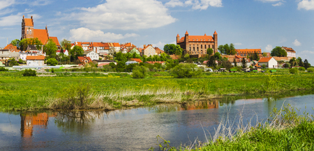 Picturesque landscape of Gniew over Wierzyca river in northern Polandの写真素材