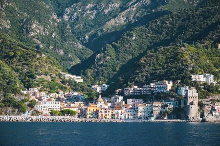A view of the cetara village on the Amalfi coast in southern Italyの写真素材