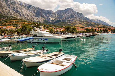 Gorgeous view of the marina in dalmatian Baska Voda, Croatiaの写真素材