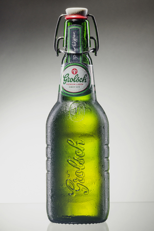 Grolsch premium lager beer isolated on white background.のeditorial素材