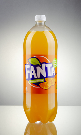 Bottle of Fanta drink on a gradient background.のeditorial素材