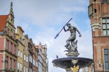 Historic Neptune's Fountain on the Old Market in Gdansk, Poland