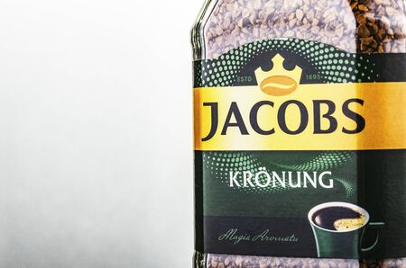 Jacobs Kronung coffee isolated on gradient background. Jacobs is coffee brand that traces its beginnings to 1895 in Germany by Johann Jacobs.のeditorial素材