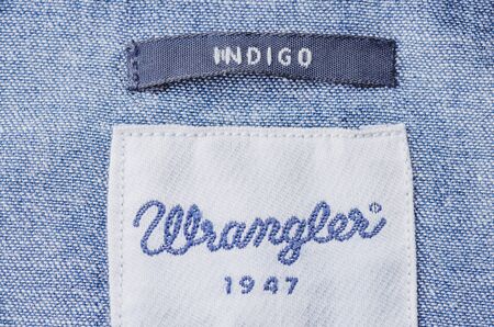 Closeup of Wrangler label on a shirt.のeditorial素材