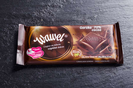 Wawel chocolate bar on stone slate background.