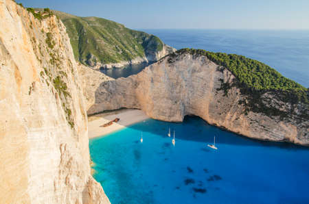 Picturesque Navagio beach with famous shipwreck on north west coast of Zakynthos island, Greeceの写真素材