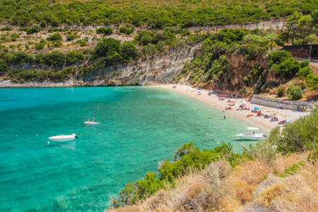 Scenic view on Makris Gialos sandy beach. It is situated on the north west coast of Zakynthos island, Greece.のeditorial素材